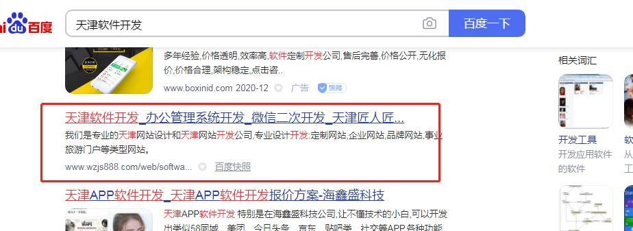 示例:“天津软件开发”排名情况 示例:“天津软件开发”排名情况